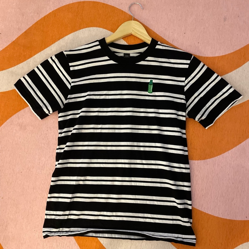 Authentic Sprite merch- black and white striped tee